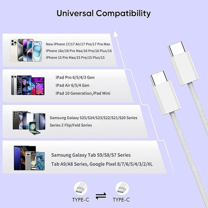 2Pack iPhone 17 16 15 Fast Charging Charger[Apple MFi Certified]6FT USB C-C Fast Charging Woven Cable with USB C Wall Block Apple Charger for iPhone17 Pro/17 Air/16e/17/16/15Pro/Plus,iPad Pro/Air/Mini
