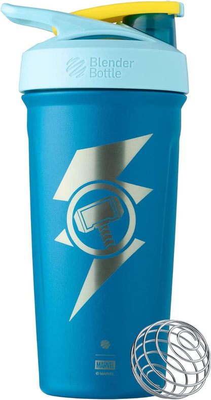 BlenderBottle Marvel Sport Insulated Stainless Steel Shaker Bottle with Wire Whisk, 24-Ounce, Thor Hammer – Protein Shakes & Hydration for Athletes & Fitness Enthusiasts, Easy Mixing, Keeps Drinks Cold, Lockable Lid