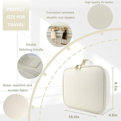 Travel Makeup Bag with LED Lighted Mirror, Travel Makeup Organizer,3 Color Setting Cosmetic Makeup Box, Adjustable Dividers and Brush Holder（white）