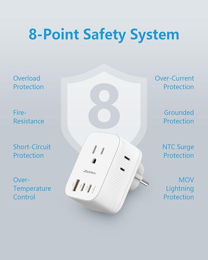 2 Pack European Travel Plug Adapter, Type E/F Plug Adapter with 30W GaN Fast Charger, 3 AC Outlets, 2 USB-C & 1 USB-A Ports, Power Adapter for France, Germany, Spain, South Korea & More