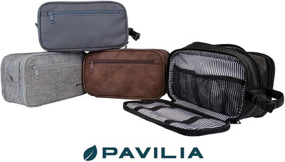 PAVILIA Toiletry Bag for Men, Travel Pouch Essentials Shaving Dopp Kit, Travel Bag Toiletries Organizer Case, Cosmetic Make Up Accessory, Water Resistant