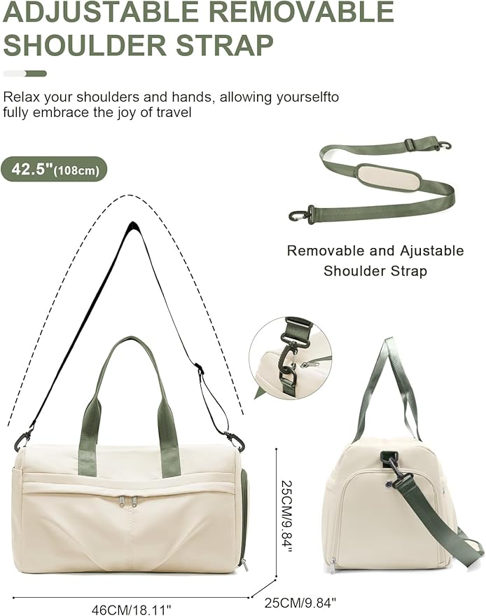 Gym Bag for Women Duffle Bag with Shoe Compartment Yoga Mat Bag Sports Workout Bag Weekend Overnight Bag, Beige Green