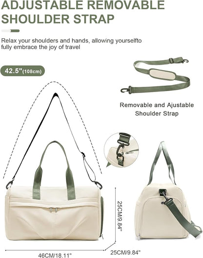 Gym Bag for Women Duffle Bag with Shoe Compartment Yoga Mat Bag Sports Workout Bag Weekend Overnight Bag, Beige Green