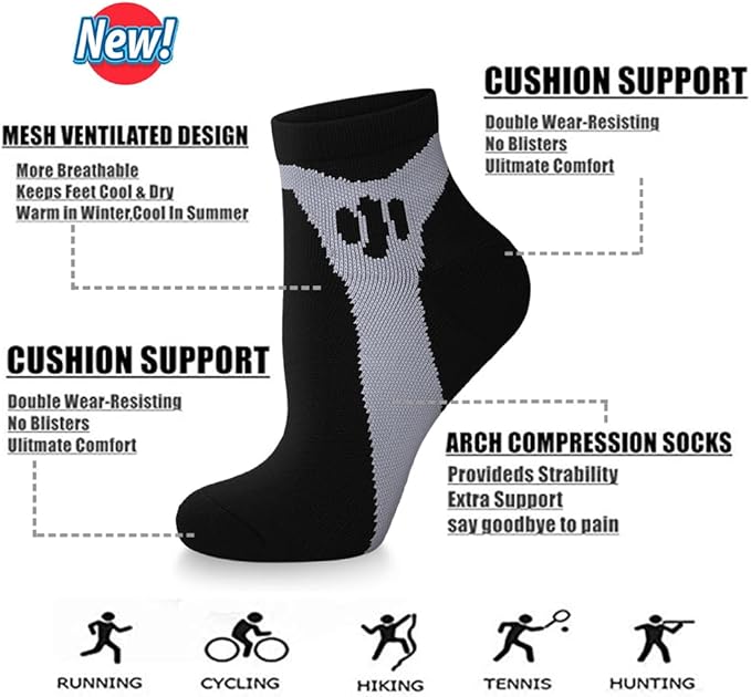 Iseasoo Copper Ankle Compression Socks - Low Cut Arch Support Socks for Men & Women, Running, Nurses, Plantar Fasciitis Socks