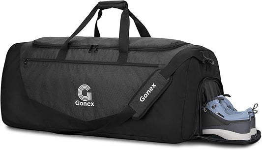 Gonex Gym Duffel Bag with Shoe Compartment Wet Pocket, Large Capacity Sports Duffle Bag for Men Women, Workout & Travel Bag with Multiple Pockets, Black, Large (100L)