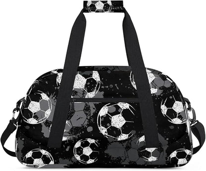 Black Football Kids Duffel Bag for Boys, Soccer Sports Gym Bag Overnight Travel Weekender Bag Lightweight Carry On Sleepovers Bag for School Practice Gymnastics