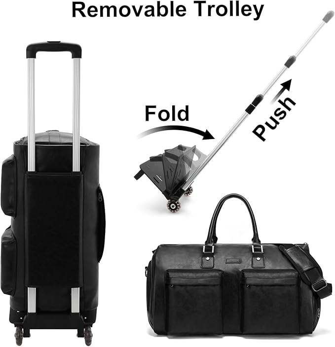 Modoker Rolling Garment Bag for Travel Wheeled Duffel Bag Luggage Suit Travel Bags for Men and Women,3 in 1 Carry on Convertible Garment Bag with Wheels,Black