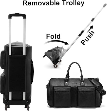 Modoker Rolling Garment Bag for Travel Wheeled Duffel Bag Luggage Suit Travel Bags for Men and Women,3 in 1 Carry on Convertible Garment Bag with Wheels,Black