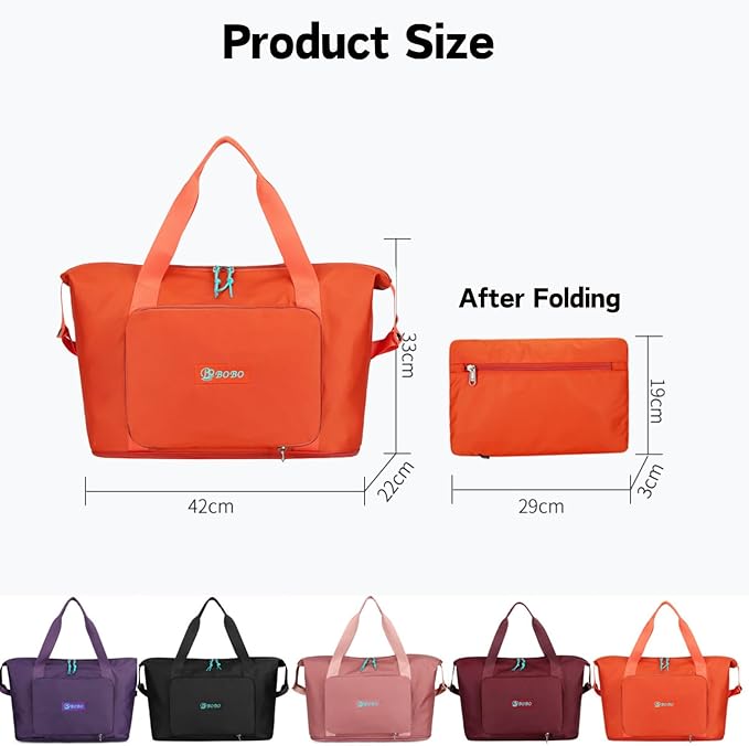 Expandable Travel Duffle Bag for Women Men, Lightweight Foldable Travel Tote Bags Gym Bag, Large Waterproof Carry On Weekender Overnight Bag with Wet Pocket for Workout, Fitness, Shopping Black