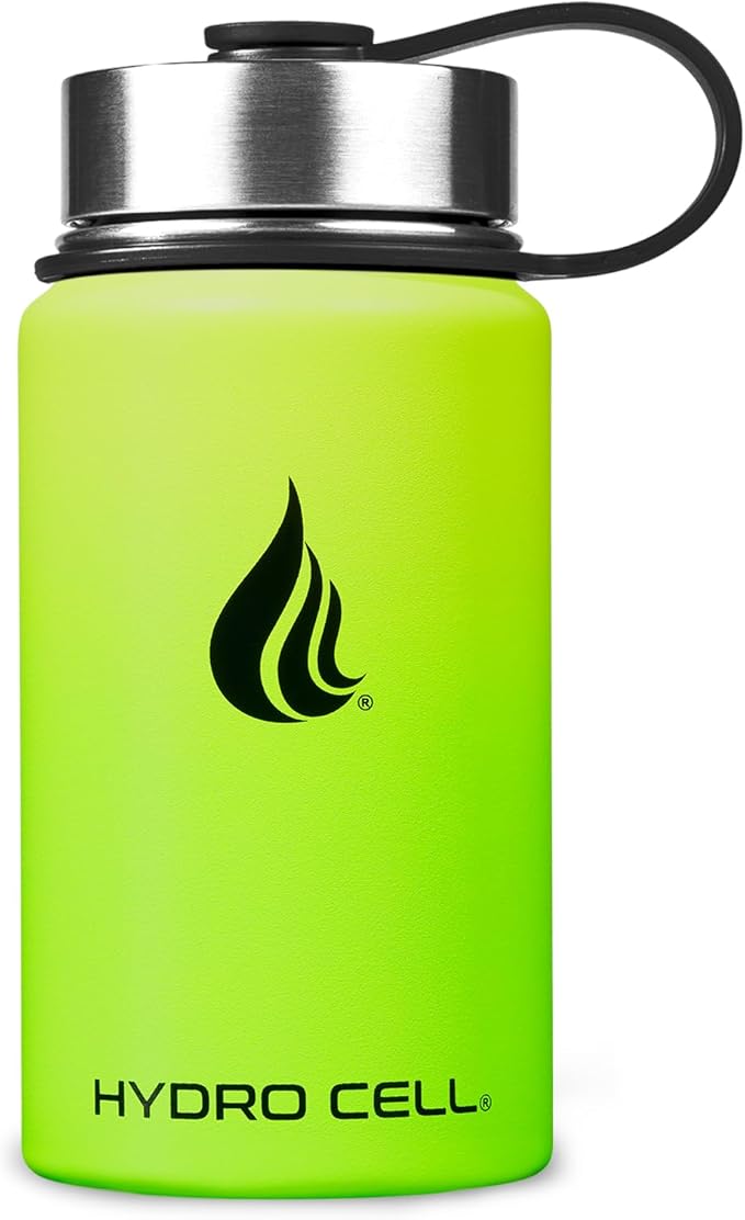 HYDRO CELL Stainless Steel Insulated Water Bottle with Straw - For Cold & Hot Drinks - Metal Vacuum Flask with Screw Cap and Modern Leakproof Sport Thermos for Adults (Neon 14oz)