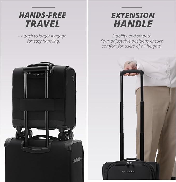 Verage Under Seat Luggage with Wheels, Softside Small Suitcase Spinner Carry On Luggage Bags for Airlines Airplanes Short Trip Men Women (Black, 14-Inch Underseat)