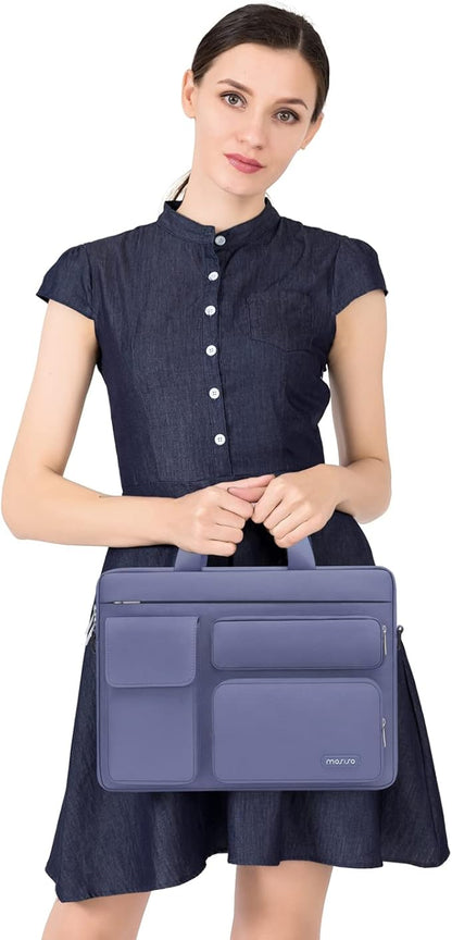 MOSISO Laptop Shoulder Bag 13.3 inch, 13-14 inch Computer Bag Compatible with MacBook Air/Pro 13 / Pro 14, HP Dell ASUS Lenovo with 2 Raised&1 Flapover&1 Horizontal Pocket&Handle&Belt, Lavender Gray
