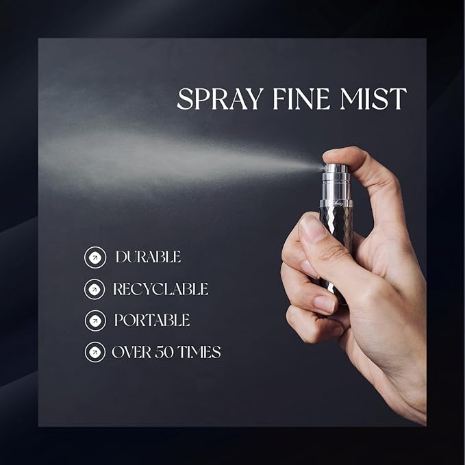 Travel Refillable Perfume Atomizer 0.17fl.oz/5ml. Cologne Pocket Recyclable Portable Sprayer Bottle. Mini Scent Pump Case Dispenser Perfume Container (ROSE+BLACK)