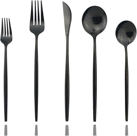 Shiny Black Silverware Set, JASHII 20-Piece Stainless Steel Satin Finish Flatware Set, Kitchen Utensil Set, Mirror Polished Tableware Cutlery Set for Home and Restaurant, Dishwasher Safe