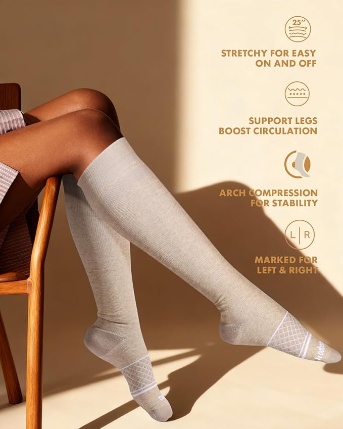 Cotton Compression Socks for Women Men - 2 Pairs 20-30mmHg Circulation Grid Arch Support Socks, Breathable