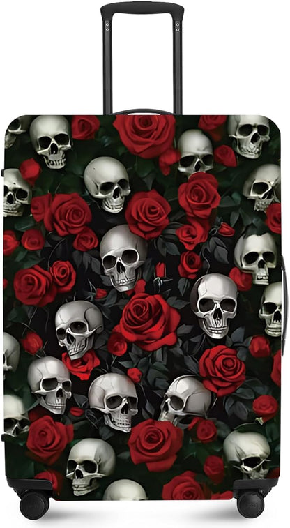 ANNA QUEEN Flower Skull Luggage Cover Washable Suitcase Protector Suitcase Cover Anti-Scratch,Stretchable Fit for 18-32Inch Luggage,Travel Bag Cover XL(fits 29-32Inch suitcase)