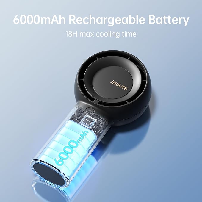 JISULIFE Portable Handheld Turbo Fan [18H Max Cooling Time], 6000mAh USB Rechargeable Personal Battery Operated Lash Small Pocket Fan with 5 Speeds for Travel/Outdoor/Vacation/Concerts- Black