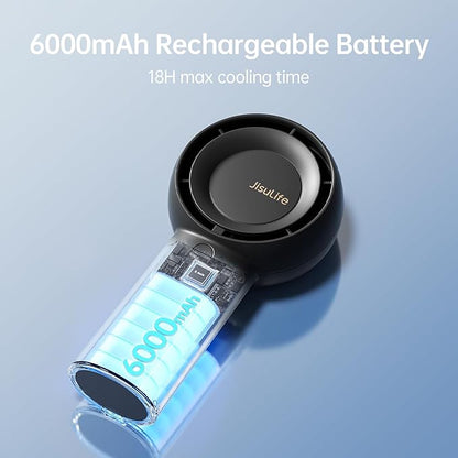 JISULIFE Portable Handheld Turbo Fan [18H Max Cooling Time], 6000mAh USB Rechargeable Personal Battery Operated Lash Small Pocket Fan with 5 Speeds for Travel/Outdoor/Vacation/Concerts- Black