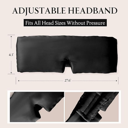 100% Mulberry Silk Sleep Mask, Eye Mask for Deep Sleep and Travel, Soft Breathable Eye Cover with Adjustable Headband (Black)