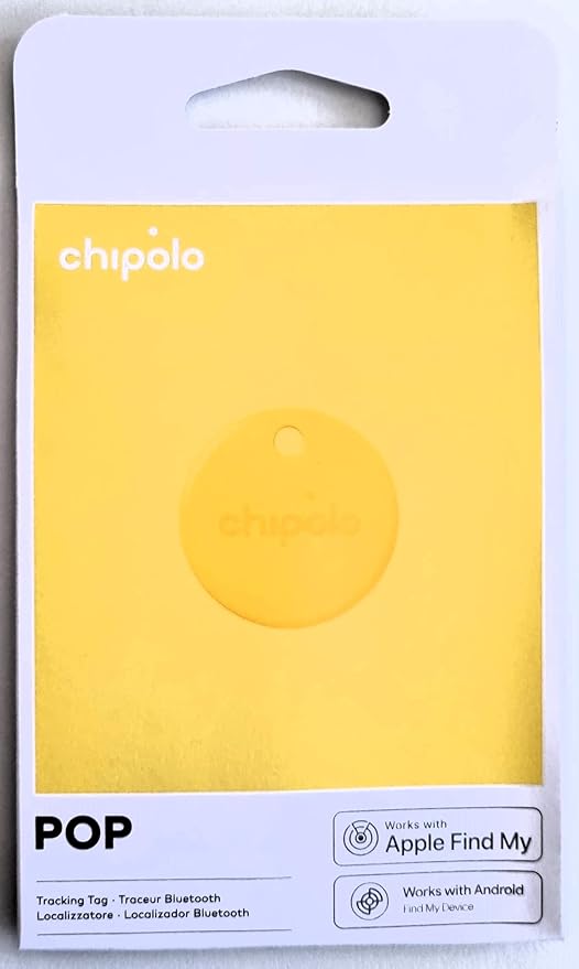 Chipolo POP Tracker Tag - Colorful, Compatible, Loud Bluetooth Tracker with Call Your Phone & Out of Range Alert, Works with Apple Find My or Google's Find My Device (Yellow)