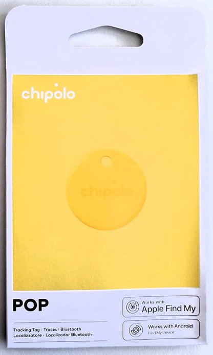 Chipolo POP Tracker Tag - Colorful, Compatible, Loud Bluetooth Tracker with Call Your Phone & Out of Range Alert, Works with Apple Find My or Google's Find My Device (Yellow)
