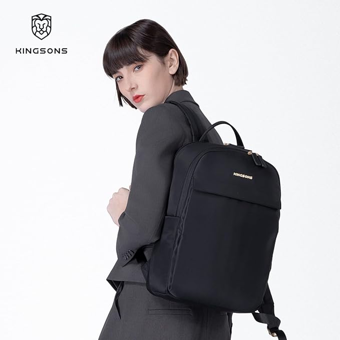 Kingsons Slim Travel Backpack With Luggage Strap,Black Business Backpack, Waterproof Nylon Commuter Bag for Work & Travel,Hiking, Red，Khaki (KS25002-Black-US-1)