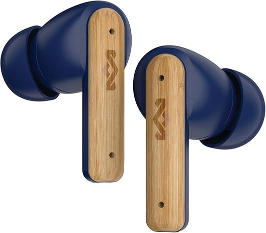House of Marley Little Bird True Wireless Earbuds, Touch Controls, Built-in Mic, 24 Hours Playtime with Case, USB-C Quick Charge, Sustainable Materials, Movie and Gaming Mode (Blue)