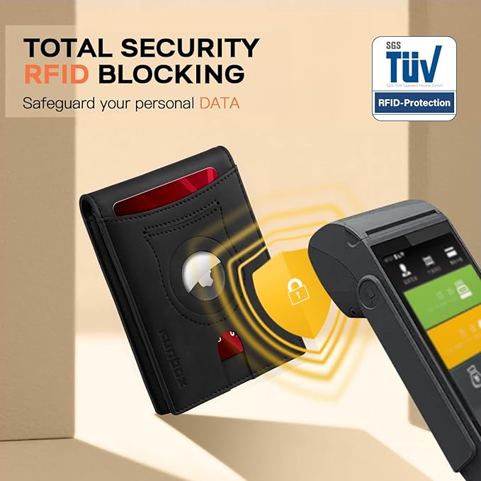 RUNBOX Wallet for Men Slim Rfid Leather 2 ID Window With Gift Box