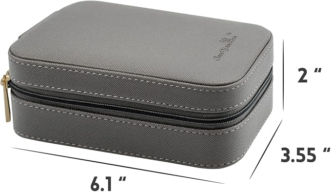 BONNY DODO Small Travel Jewelry Organizers Box for women with PU Leather Portable Mini Jewelry Case with compartments for Necklace Rings Earrings,Luxury Giftable boxes. (Gray, M)