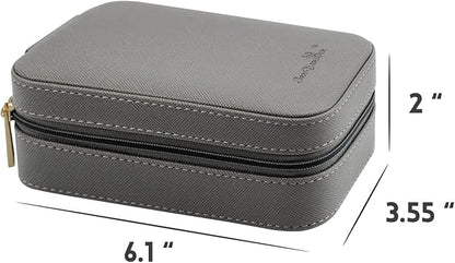 BONNY DODO Small Travel Jewelry Organizers Box for women with PU Leather Portable Mini Jewelry Case with compartments for Necklace Rings Earrings,Luxury Giftable boxes. (Gray, M)