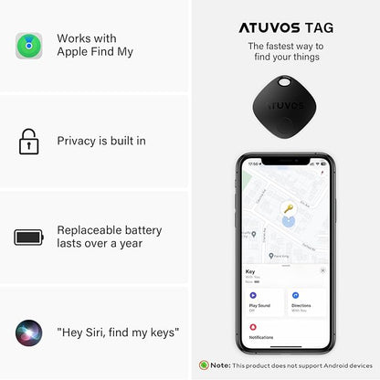 ATUVOS Air Tracker Tags-4 Pack, Bluetooth Luggage Tracker Works with Apple Find My APP (iOS Only, Not for Android), Keys Finder and Item Locator for Luggage, Backpack, Suitcases, Replaceable Battery