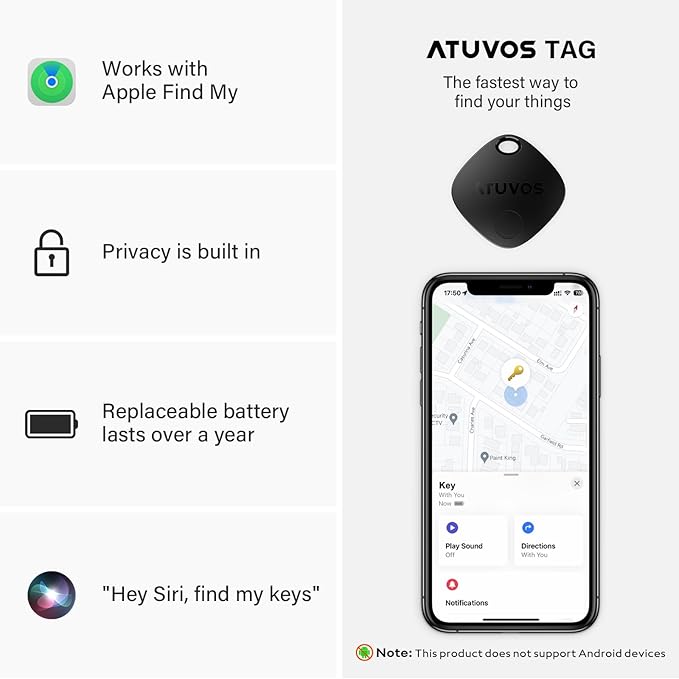 ATUVOS Air Tracker Tags-3 Pack, Bluetooth Luggage Tracker Works with Apple Find My (iOS Only, Not for Android), Keys Finder and Item Locator Track Your Keys, Luggage, Backpack, Suitcase, Bags and More