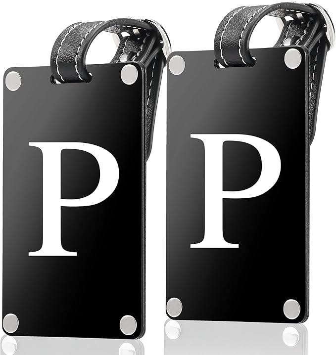 Premium 3-Layer Aluminum Luggage Tags by Fortuna - Easy to Claim, Laser-Engraved, Plastic-Free, and Eco-Friendly Luggage Tag Holders, 2-Pack, Black (P)