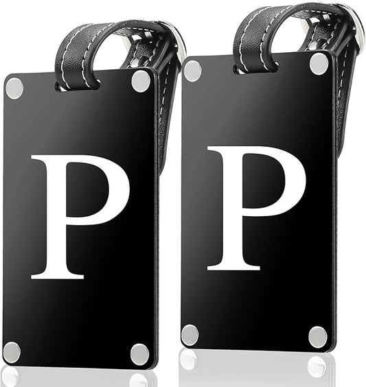 Premium 3-Layer Aluminum Luggage Tags by Fortuna - Easy to Claim, Laser-Engraved, Plastic-Free, and Eco-Friendly Luggage Tag Holders, 2-Pack, Black (P)