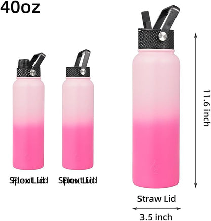 BJPKPK Insulated Water Bottles with Straw Lid, 40oz Stainless Steel Metal Water Bottle with 3 Lids, Reusable Thermo, Keep Cold Hot for Sports, Gym-Cherry