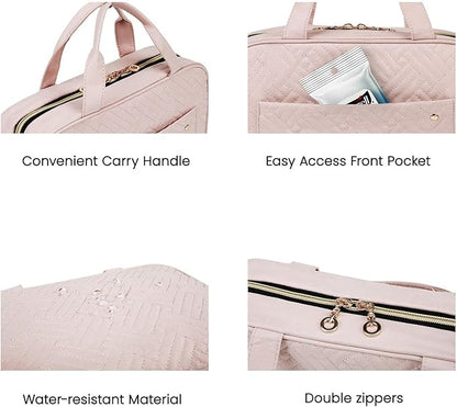 BAGSMART Toiletry Bag Travel Bag with Hanging Hook, Water-resistant Makeup Cosmetic Bag Travel Organizer for Accessories, Shampoo, Full-size Container, Toiletries (Light Pink, Medium)