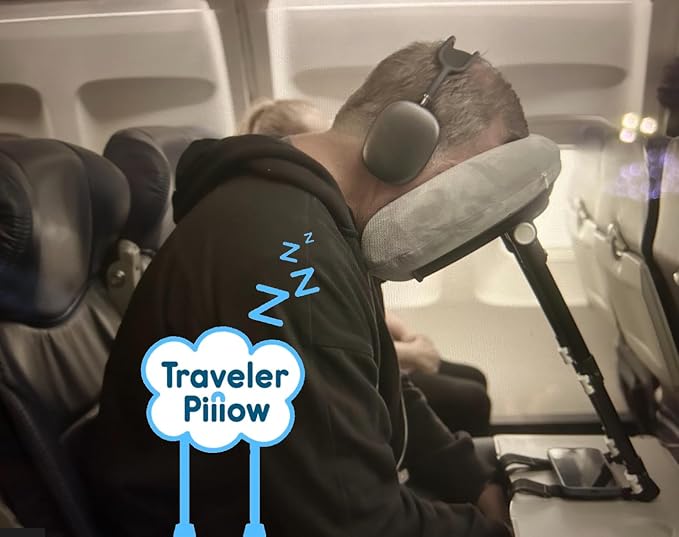 Neck Pillow for Traveling, Luxury Travel Neck Pillow for Airplane 100% Pure Memory Foam Adjustable Travel Pillow for Flight Sleep, Portable Plane Accessories, Light Grey