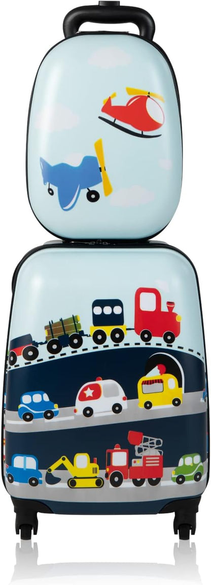 Goplus 2PC Kids Luggage, 12" & 16" Kids Carry On Luggage Set with 4 Spinner Wheels, Lightweight Rolling Spinner Suitcase for Children Toddlers Boys and Girls Travel