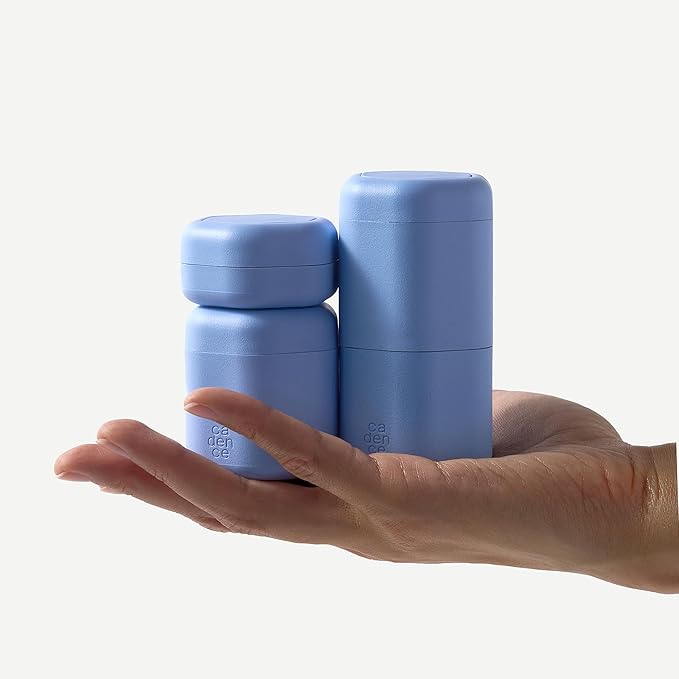 Cadence Travel Containers - 6 Piece Body Care Set - Magnetic Travel Capsules for Women/Men - 2 Small & 4 Medium Capsules - Lotion, Body Wash, Sun Icon, Hand Cream, Lotion, Body Oil Labels - Charcoal