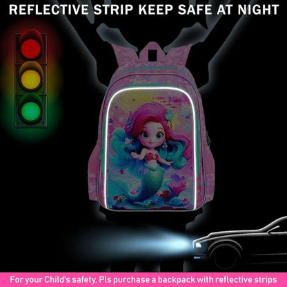 WZLVO 3PCS Mermaid Backpack for Girls, 16'' Kids Preschool Bookbag with Lunch Box, Cute Water Resistant School Bag Set for Elementary Kindergarten Toddler