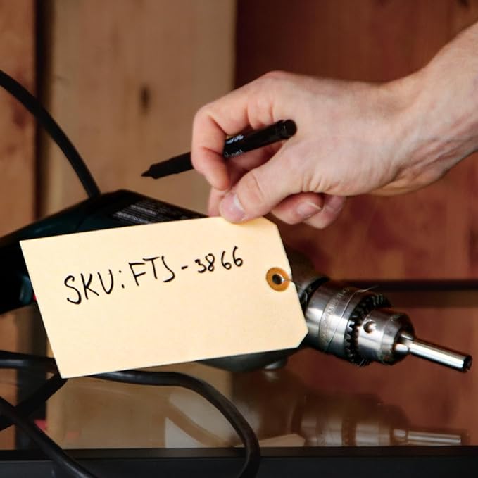 100 Large Manila Paper Tags with Wire Attached – # 8, 6 1/4" x 3 1/8" – Manilla Shipping Tags with Reinforced Eyelet and Metal Wire, Labels with Ties