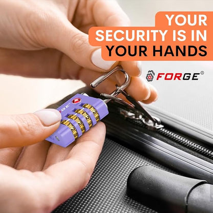 Forge Dual-Opening: Key or Combination Access Lock, TSA Approved Locks for Luggage, Pelican case, Travel, Gym, School, Stainless Steel Shackle. (Purple, 2 Pk)