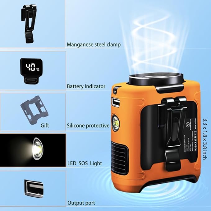 CAZOKASI Personal Fan 10000mAh Waist Clip Portable Rechargeable Wearable Hand Free, 6-40hours Wearable Cooler for Traveling Working Outdoor Office (10000mAh / Orange)