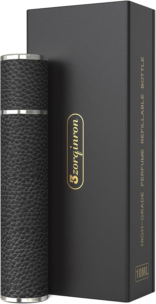 10ML Genuine Leather Atomizer Sprayer for Perfume - Portable Mini Cologne Sprayer for Woman Man - Perfume Travel Refillable Bottle,Travel Essential Fragrance Spray Bottle (Black)
