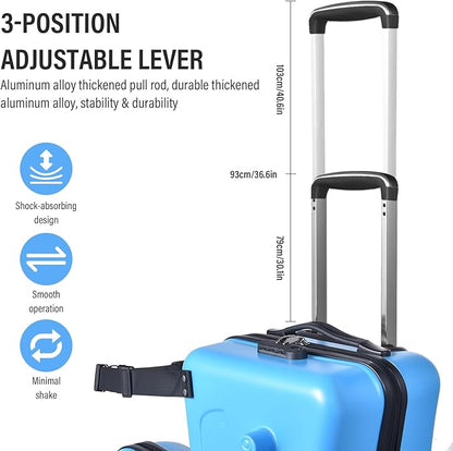 20 Inch Kid Ride Suitcase, Kid Luggage Seat Ride With Lock - Kids Travel Trolley With Safety Belt, Luggage For Kids Airplane Travel,Suitcase To Aged 1-6 Years Old, ABS+PC (Blue)