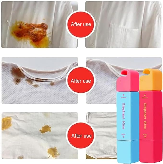 Elephant Kiss Stain Remover, 3-Second Stain Remover Pen for Clothes, 2025 New 12ml Portable Spot Cleaner, ElephantKiss 2-in-1 Active Eraser & Brush With Lanyard Travel & Pocket-Sized (Blue+Green)