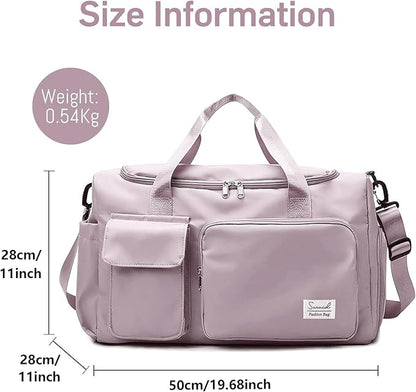 Travel Duffel Bag with Shoes Compartment Sports Gym Bag with Dry Wet Separated Pocket for Men and Women, Overnight Bag Weekender Bag Training Handbag Yoga Bag - Brown Pink