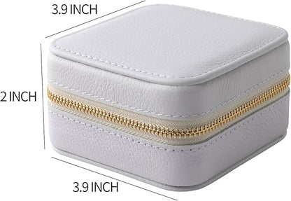 Genuine Leather Travel Jewelry Case Organizer with Mirror for Women, Small Jewelry Box Portable Mini Jewelry Case for Earring, Ring, Necklace, Bracelet（Lychee Grain Purple）