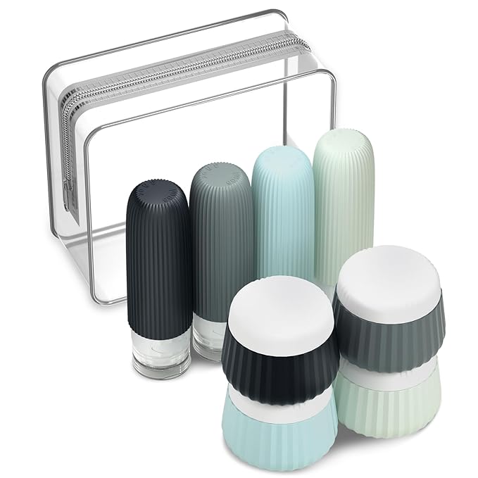 Travel Bottles 8 Pack, TSA Approved 3 oz Toiletries Containers, Leak Proof Silicone Squeezable Essentials Jars with Clear Bag