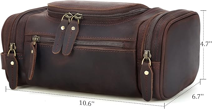 Polare Toiletry Bag Full Grain Leather Shaving Kit Dopp Kit Travel Case Wash Bag with YKK Zippers